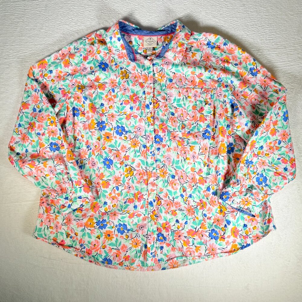 St.‎ Johns Bay Colorful Floral Button Up Shirt Plus 2X 100% Cotton Long Sleeves